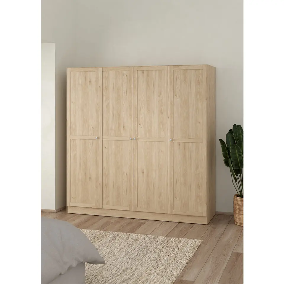 Kledingkast Lynn 4-deurs - eikenkleur - 200x196x62 cm