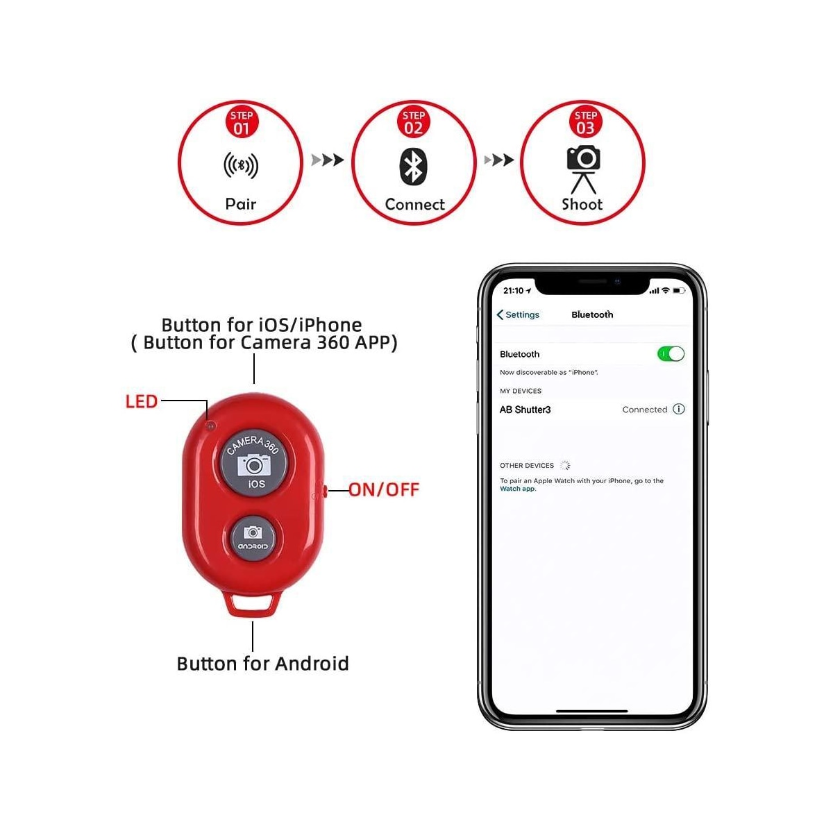NÖRDIC Bluetooth lukker for mobiltelefon, surfeplate og kamera 10m
