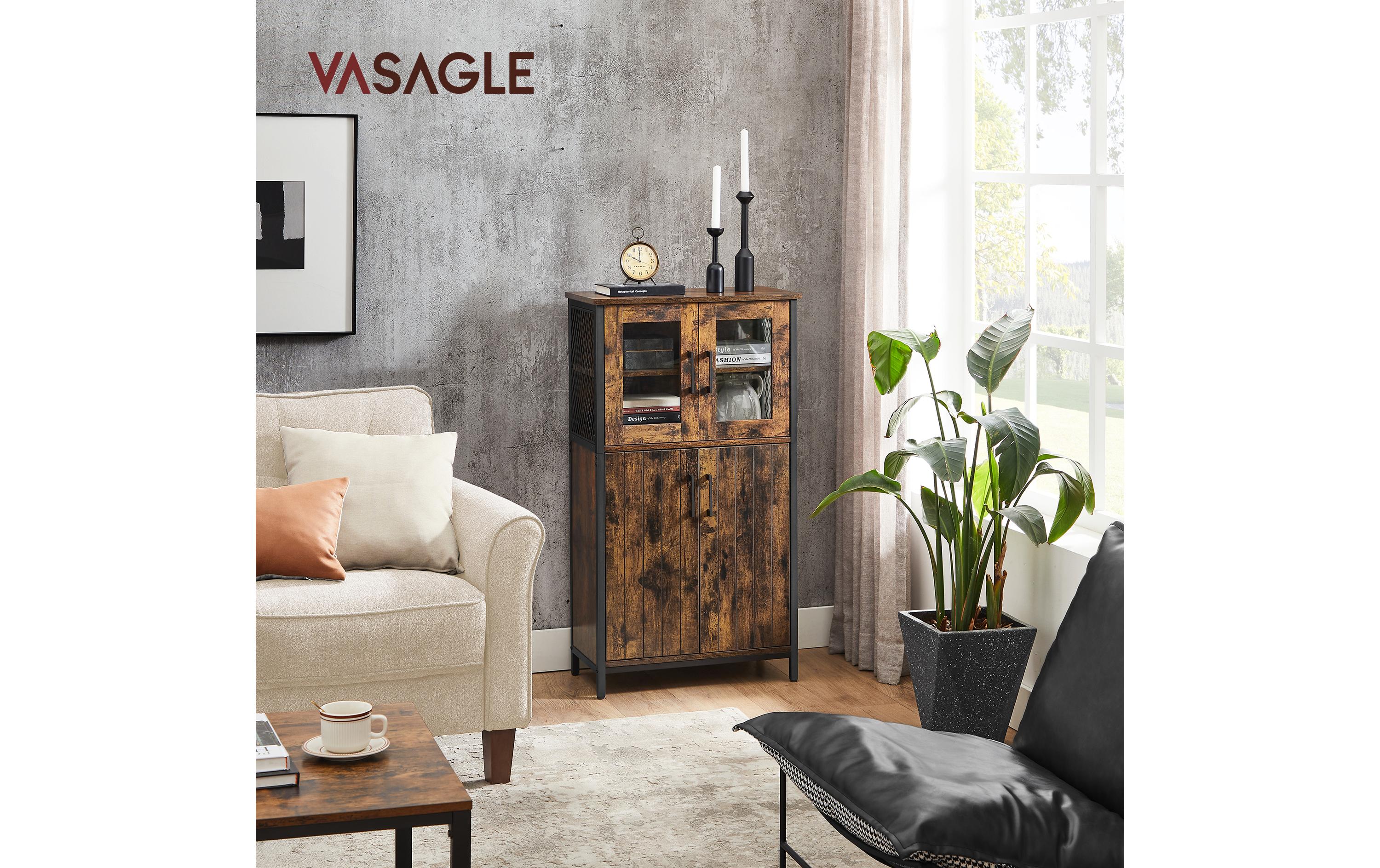 Kommode mit Türen aus Glas 60 x 108 cm, Braun/Schwarz<br>Sideboard