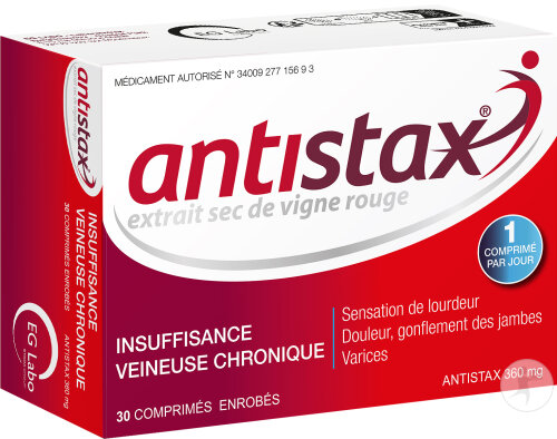Antistax 360mg Insuffisance Veineuse Chronique Jambes Lourdes Vigne Rouge 30 Comprimés