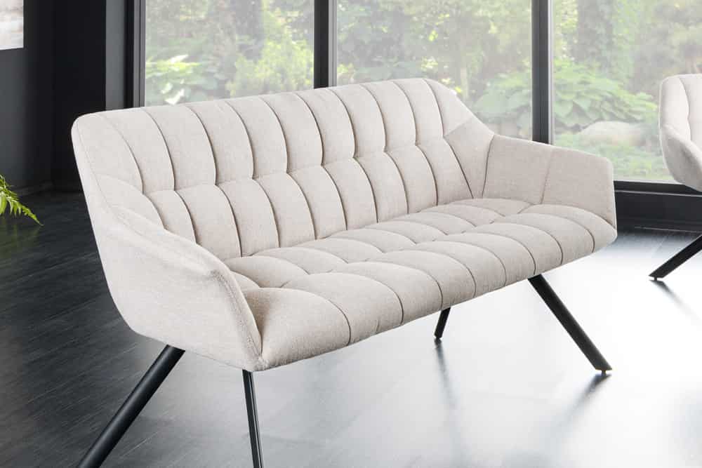 Esszimmer Sitzbank PAPILLON 165cm champagner beige mit Lehnen schwarzes Metallgestell