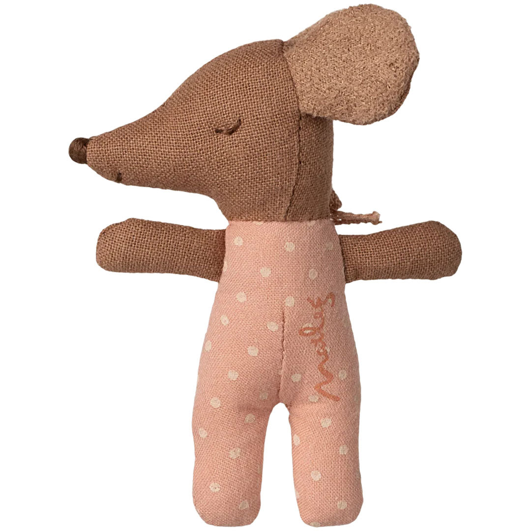 maileg knuffelmuis babymuis in luciferdoosje - rose - 10 cm