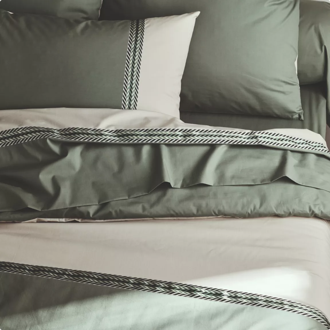 Housse de couette percale de coton (240 x 220 cm) Noa Vert kaki