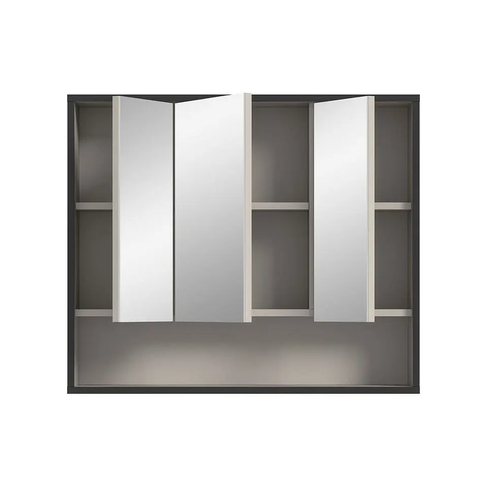Hioshop Bagno spiegelkast 3 spiegeldeuren lichtgrijs- crèmekleurig