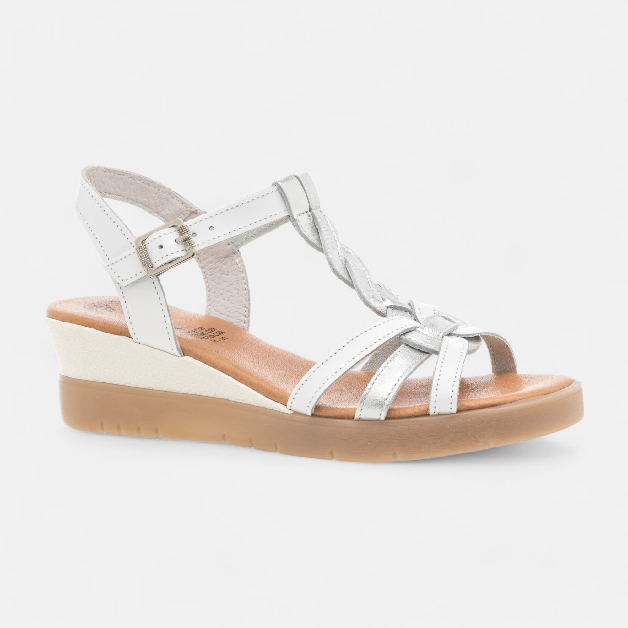 Sandales à talon compensé Femme en cuir blanc