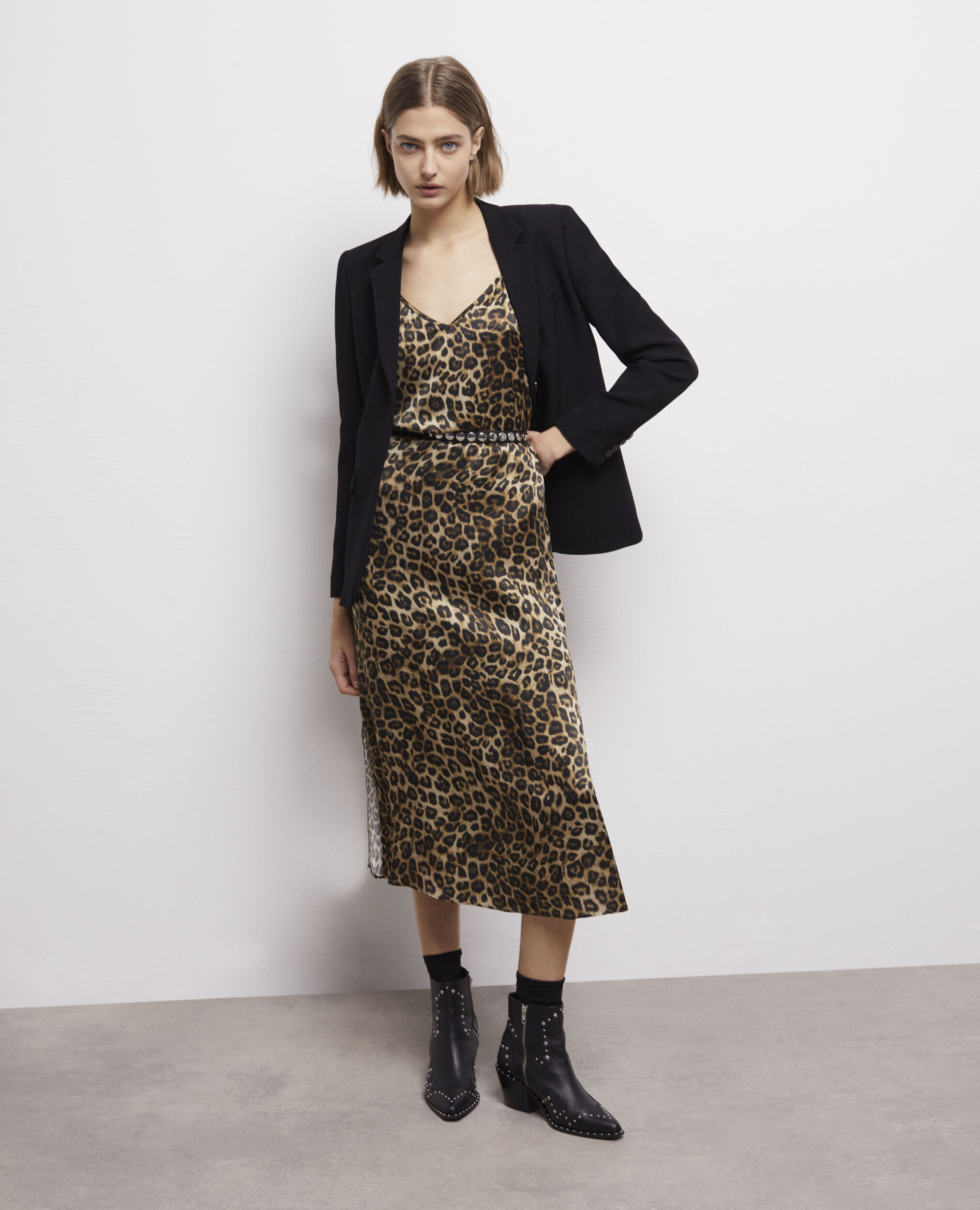 Robe longue en soie léopard