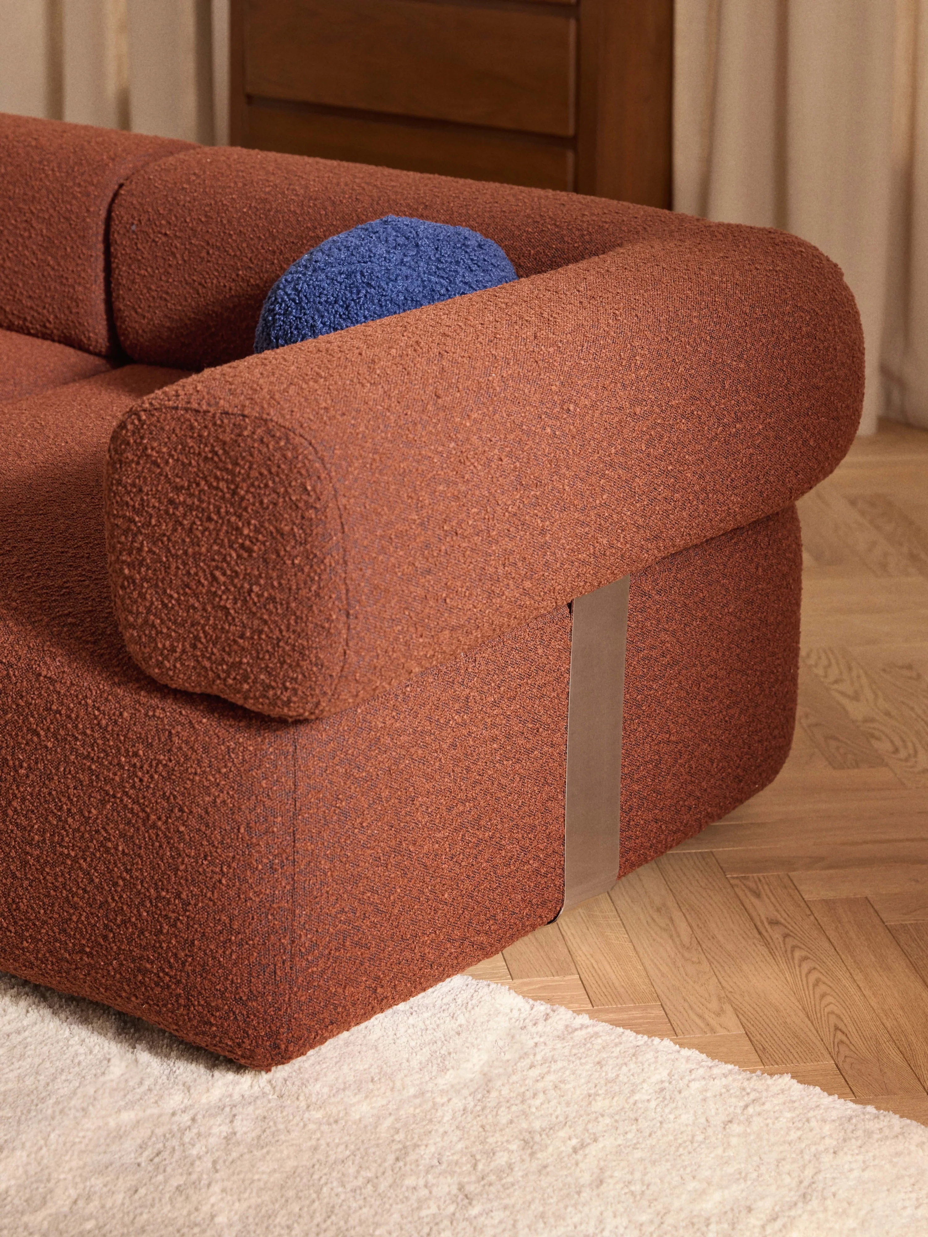 Modulaire bank Anton (4-zits) met poef (links/rechts) van bouclé