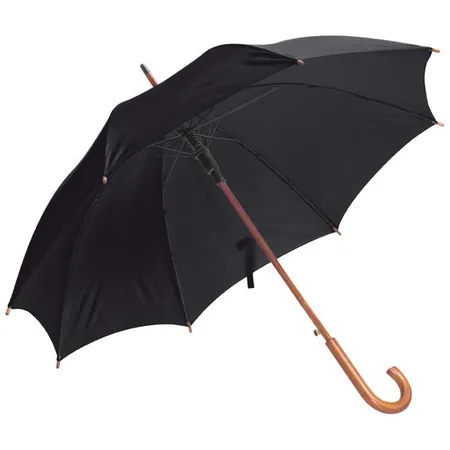 Macma Automatik-Regenschirm mit gebogenem Holzgriff und Holzspitzen, schwarz