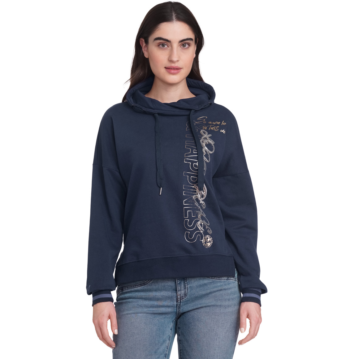 Gina Damen Sweatshirt mit Pailletten dunkelblau