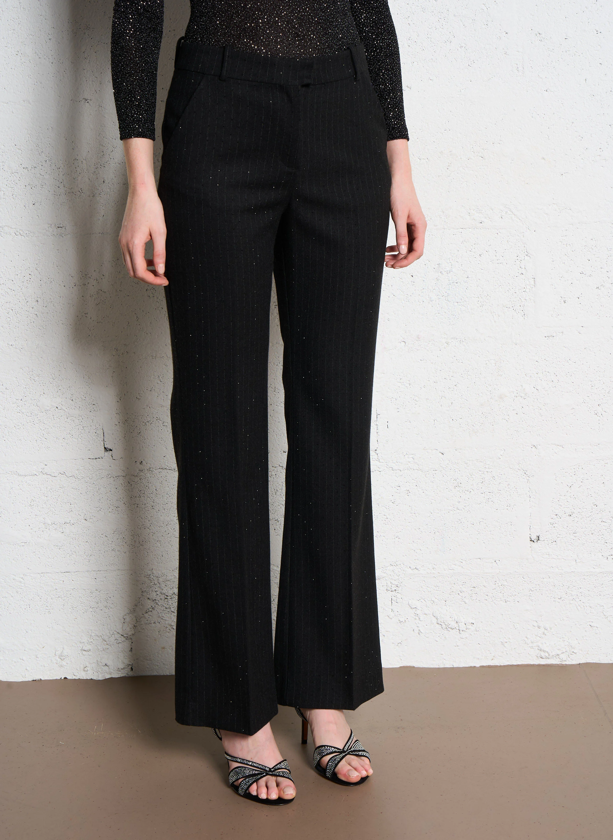 PAPOOZ - Pantalon de costume rayé à sequins | Noir