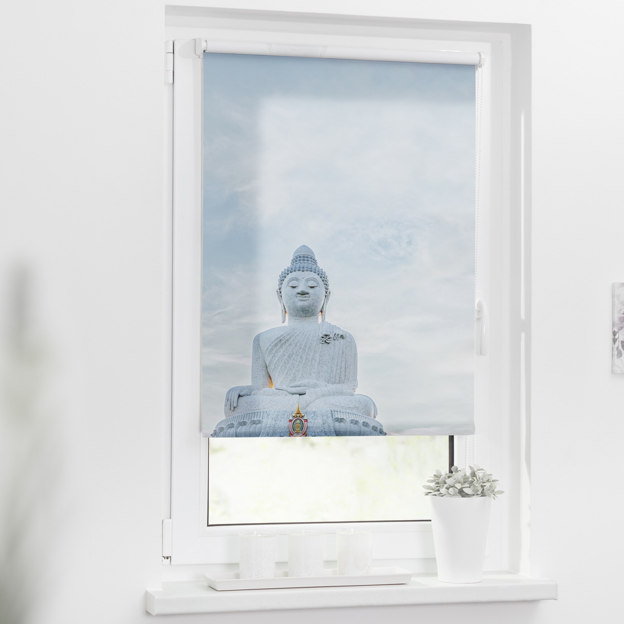 Lichtblick Rollo Klemmfix, ohne Bohren, blickdicht, Buddah - Hellblau