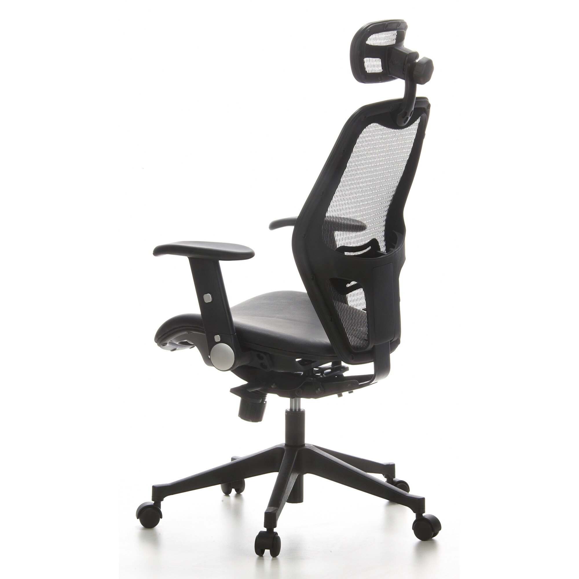 Profi Bürostuhl AIR-PORT Netzstoff/Leder mit abklappbaren Armlehnen hjh OFFICE