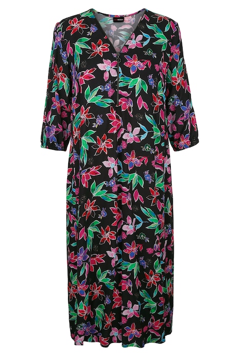 Midikleid, Alloverdruck, V-Ausschnitt, Zipper, 3/4-Ärmel