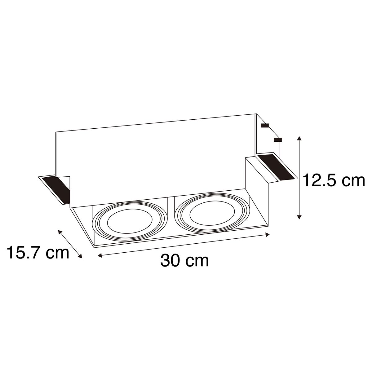 Set van 3 inbouwspots zwart GU10 AR111 trimless 2-lichts - Oneon