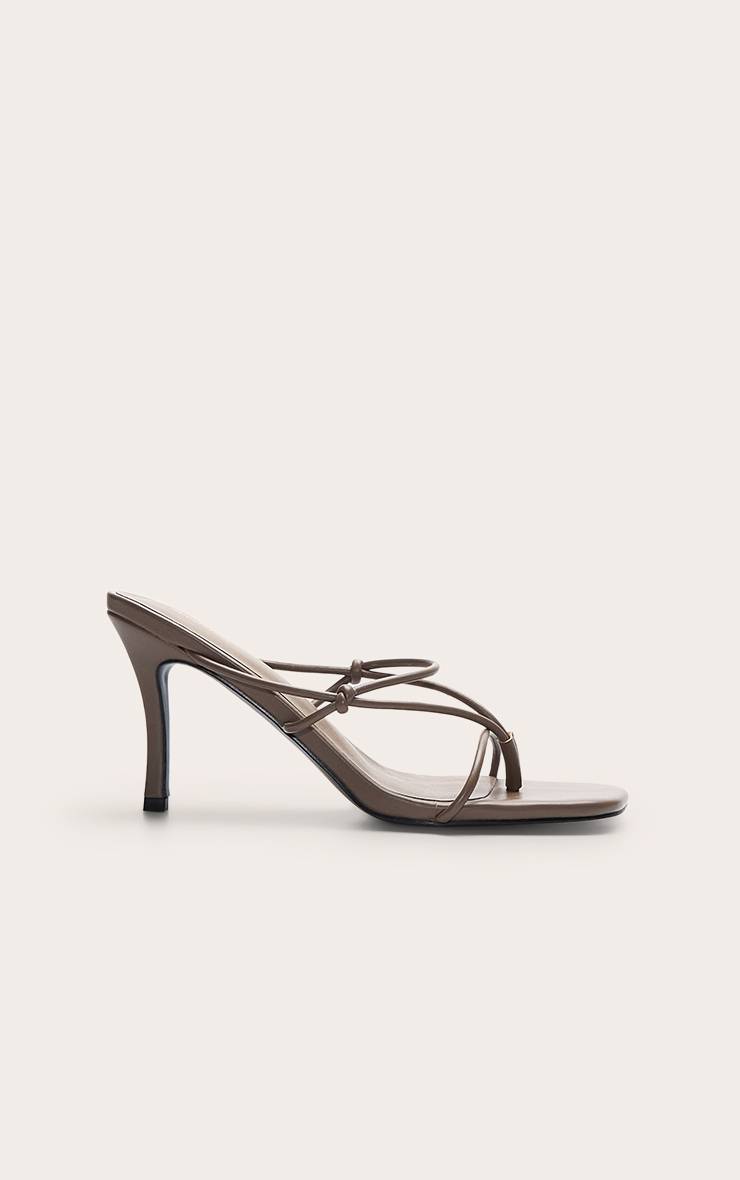 Chocolat Mules À Talons Hauts En SYNTHÉTIQUE À Bout Carré Avec Lanière Nouée Entre Les Orteils