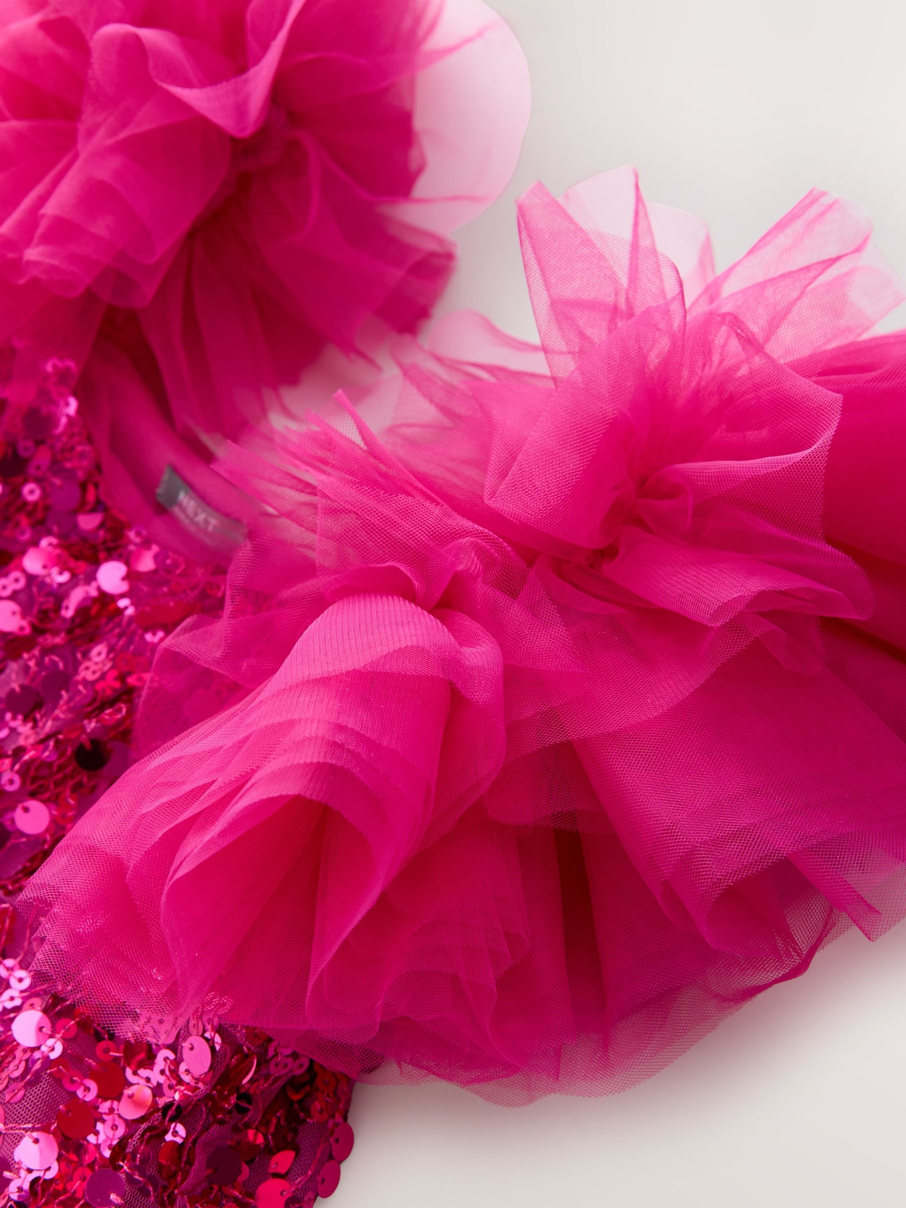 Roze - Jurk met pailletten en pofmouwen (3-14jr)