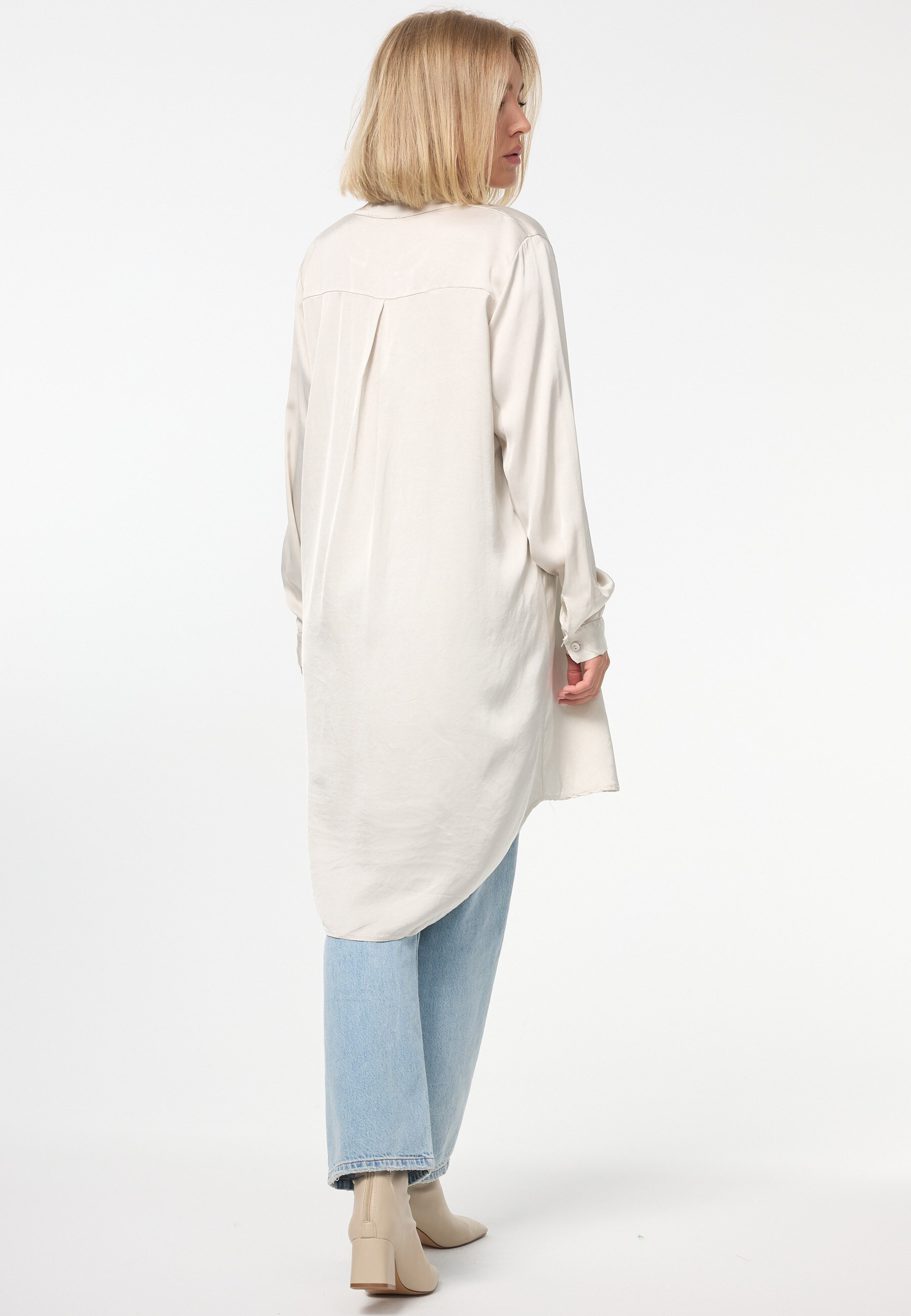 PM SELECTED Damen Elegante Satin Light Oversize Business Long Bluse in Einheitsgröße PM07