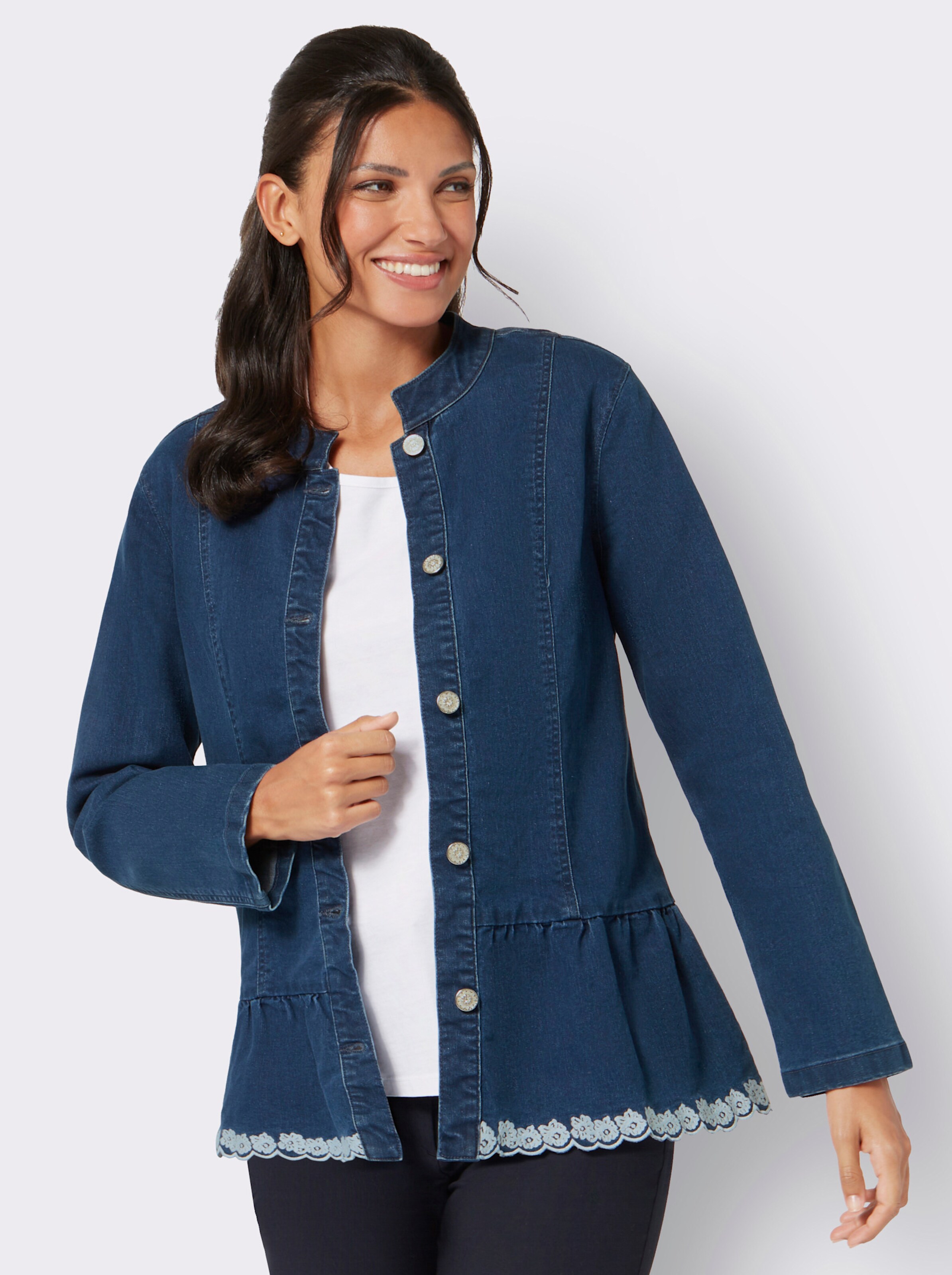 Jeansjacke mit dekorativer Stickerei