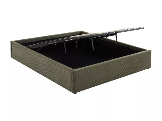 Lit coffre adulte 160x200 cm en velours côtelé vert avec sommier - Handy