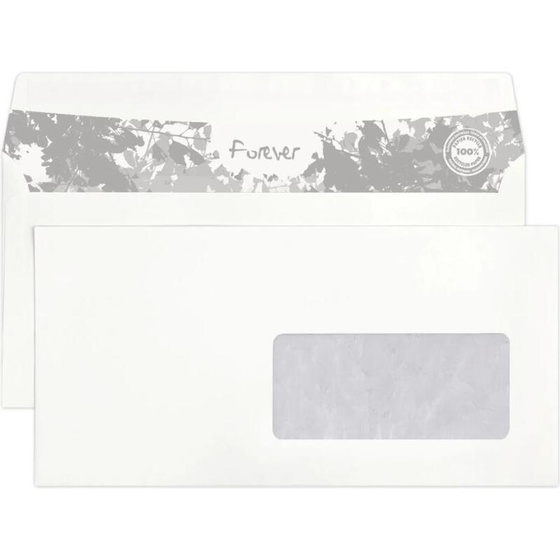 Boite de 500 enveloppes Forever Blanches 100% recyclé DL-110x220mm - Auto-Adhésives - 80g/m2 - Fenêtre Papier Cristal 45x100 (position 20/20) - Blanc