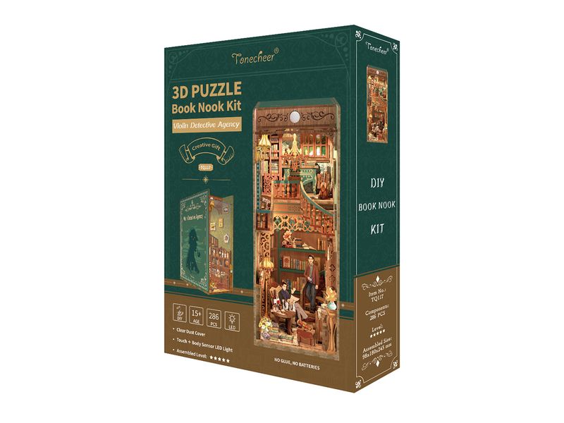 Tonecheer Bausatz Book Nook Violin Detective Agency 3D-Modell aus lasergeschnittenen Holzteilen