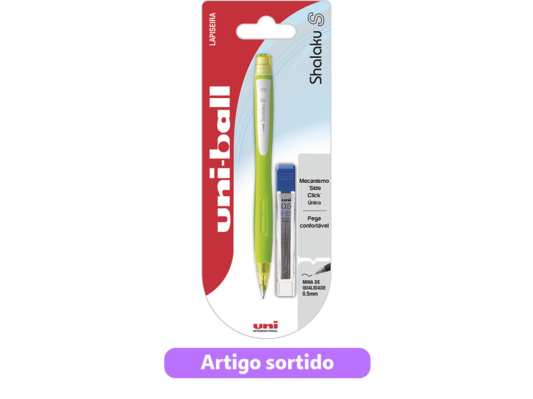 LAPISEIRA SHALAKU UNI-BALL 0.7MM COM TUBO DE MINAS CORES SORTIDAS