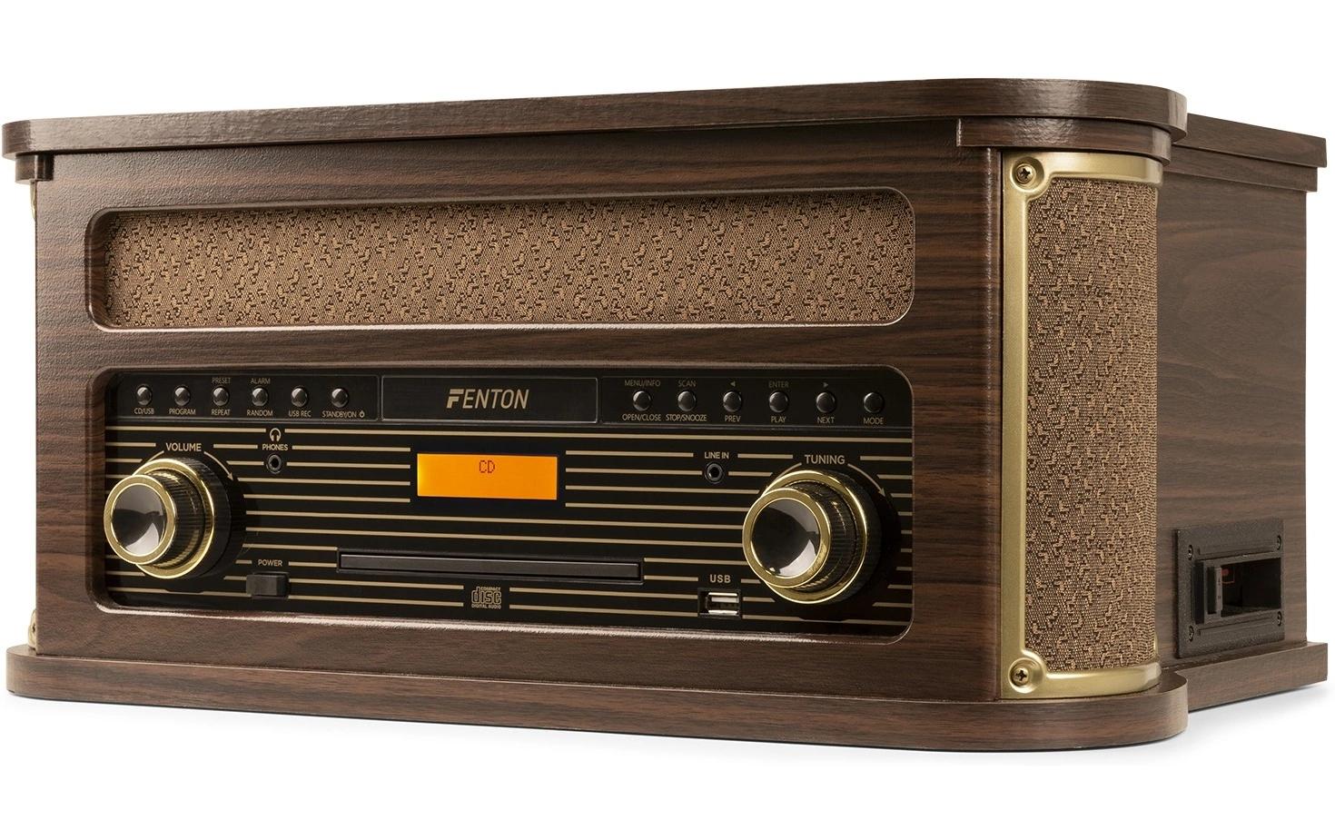 Plattenspieler Memphis Vintage Dunkelbraun<br>Retro Plattenspieler mit Radio, Bluetooth, Media-Player und Umwandlungsmöglichkeit für Schallplatten und Kassetten
