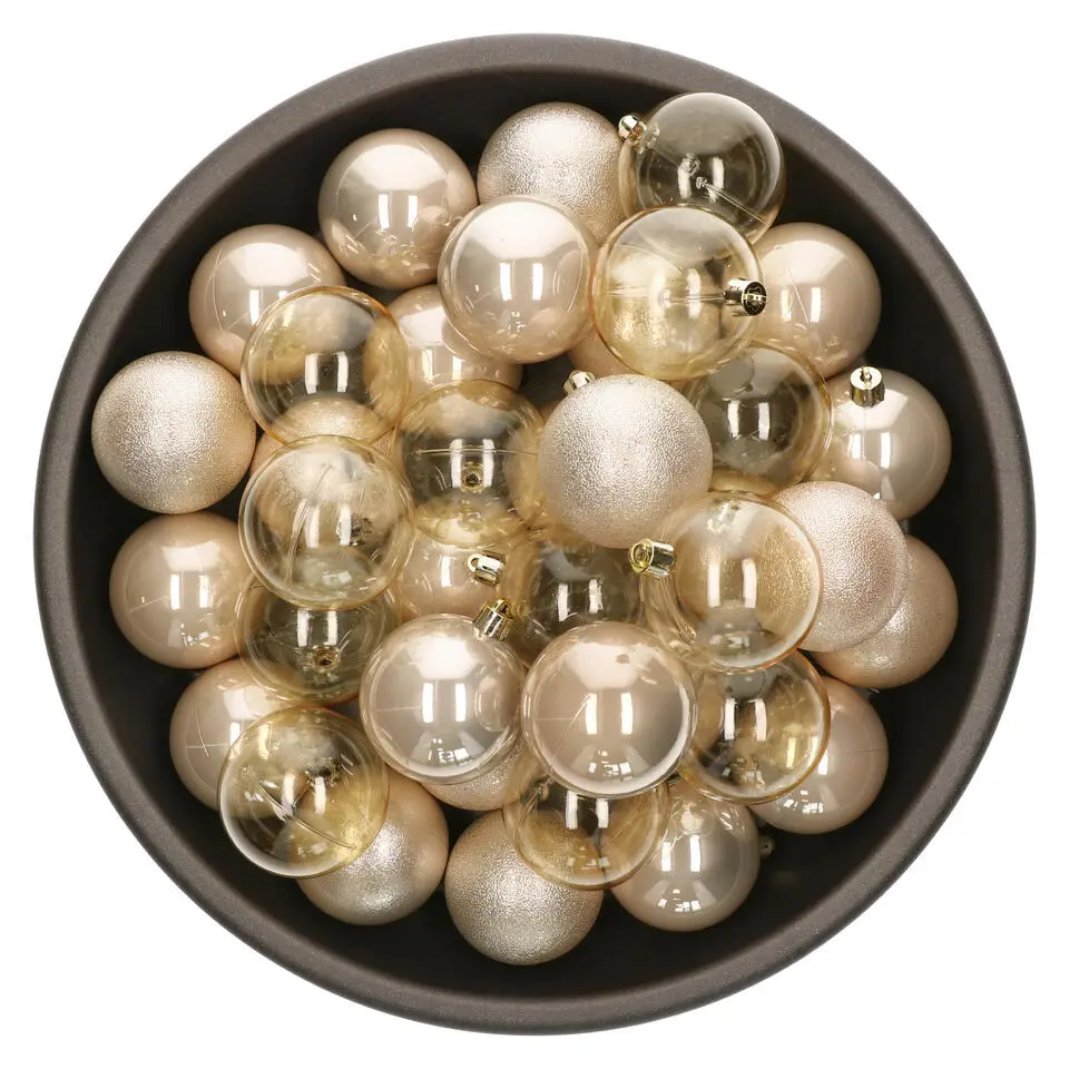 Decoris kunststof kerstballen - 25x stuks - 8 cm -champagne