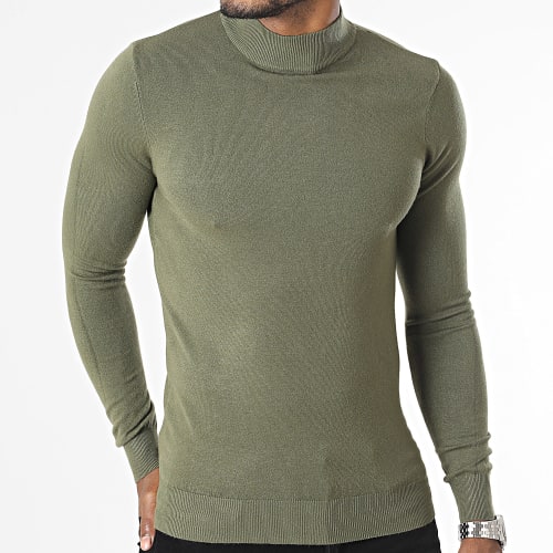 Pull Col Cheminée Vert Kaki