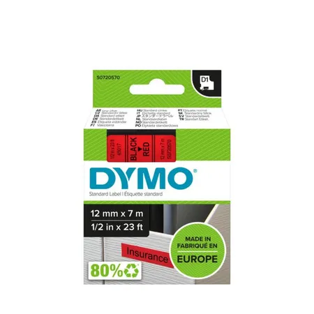 Dymo D1 Schriftband, schwarz auf rot, 12 mm x 7 m