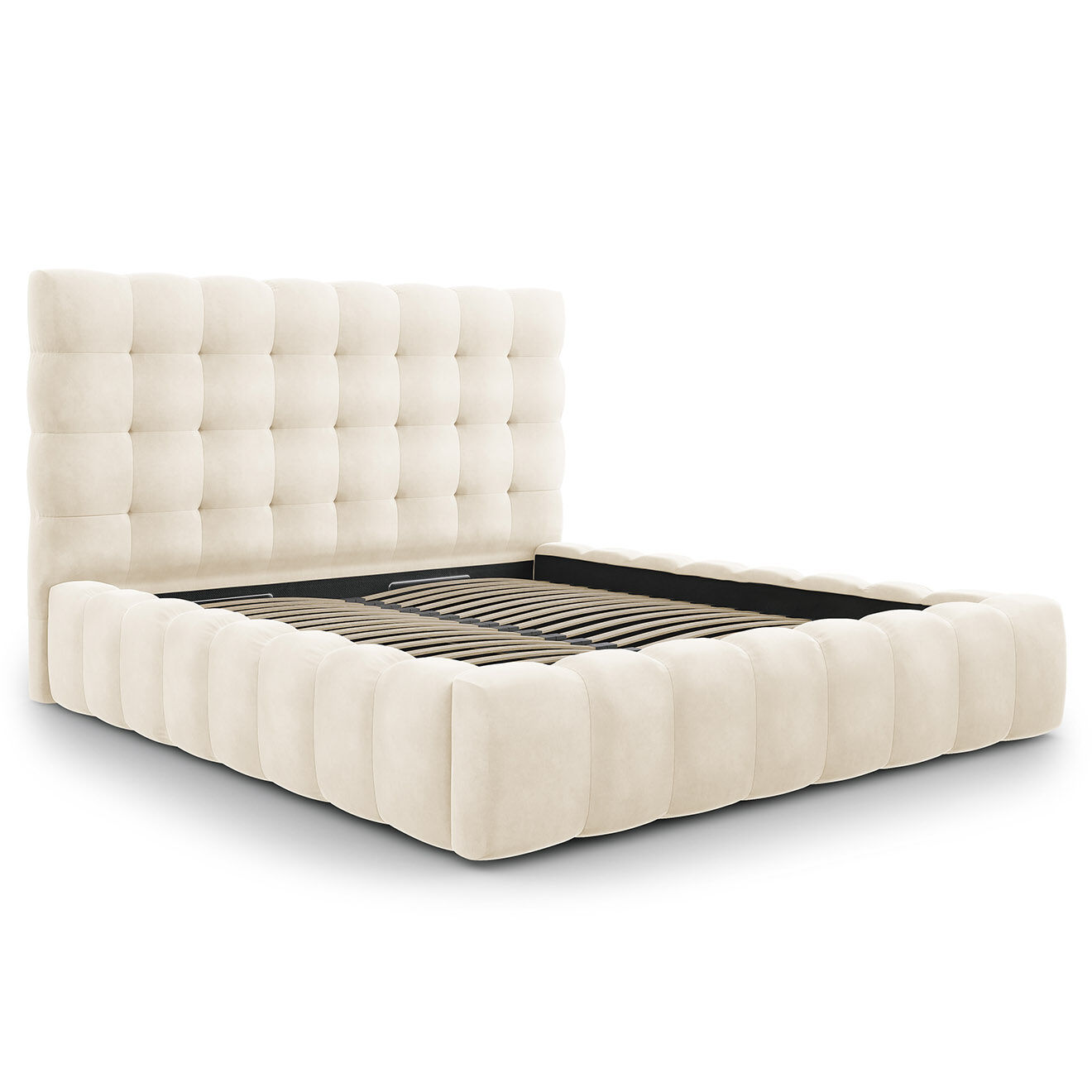 Cosmopolitan Design Lit avec coffre de rangement Bali Velours beige clair - 180x200 cm