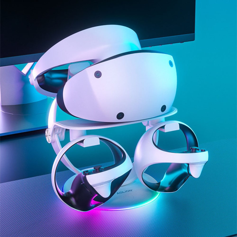 3in1 Meta Quest / Oculus Quest 2 Halterung für VR Brille / Controller   Kopfhörer mit RGB LED - Weiss