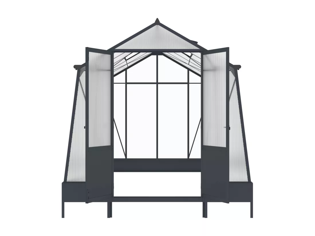 Serre de jardin en polycarbonate 9,1 m² avec embase - Anthracite - ASARINA