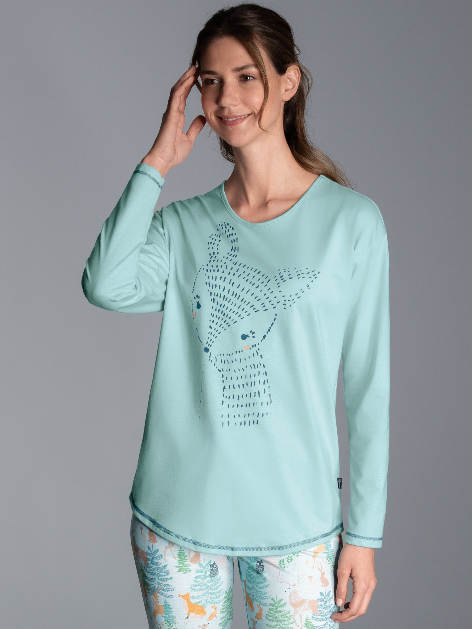 Schlafshirt Langarm mit süßem Printmotiv Gletscher