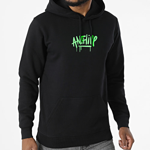 Sweat Capuche Script Noir Vert Fluo