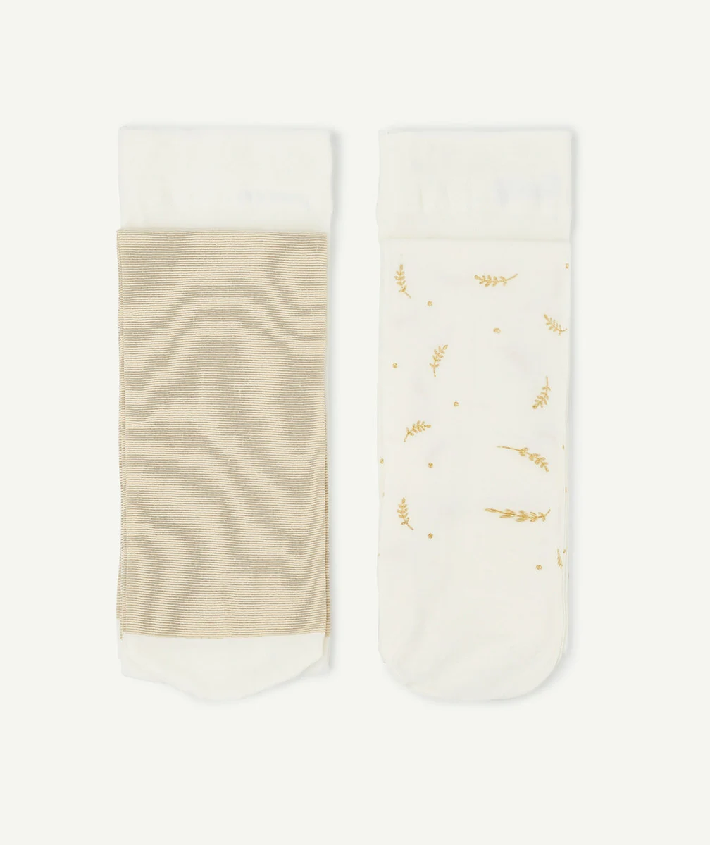 LES 2 PAIRES DE COLLANTS EN VOILE BLANC ET COULEUR DORÉE