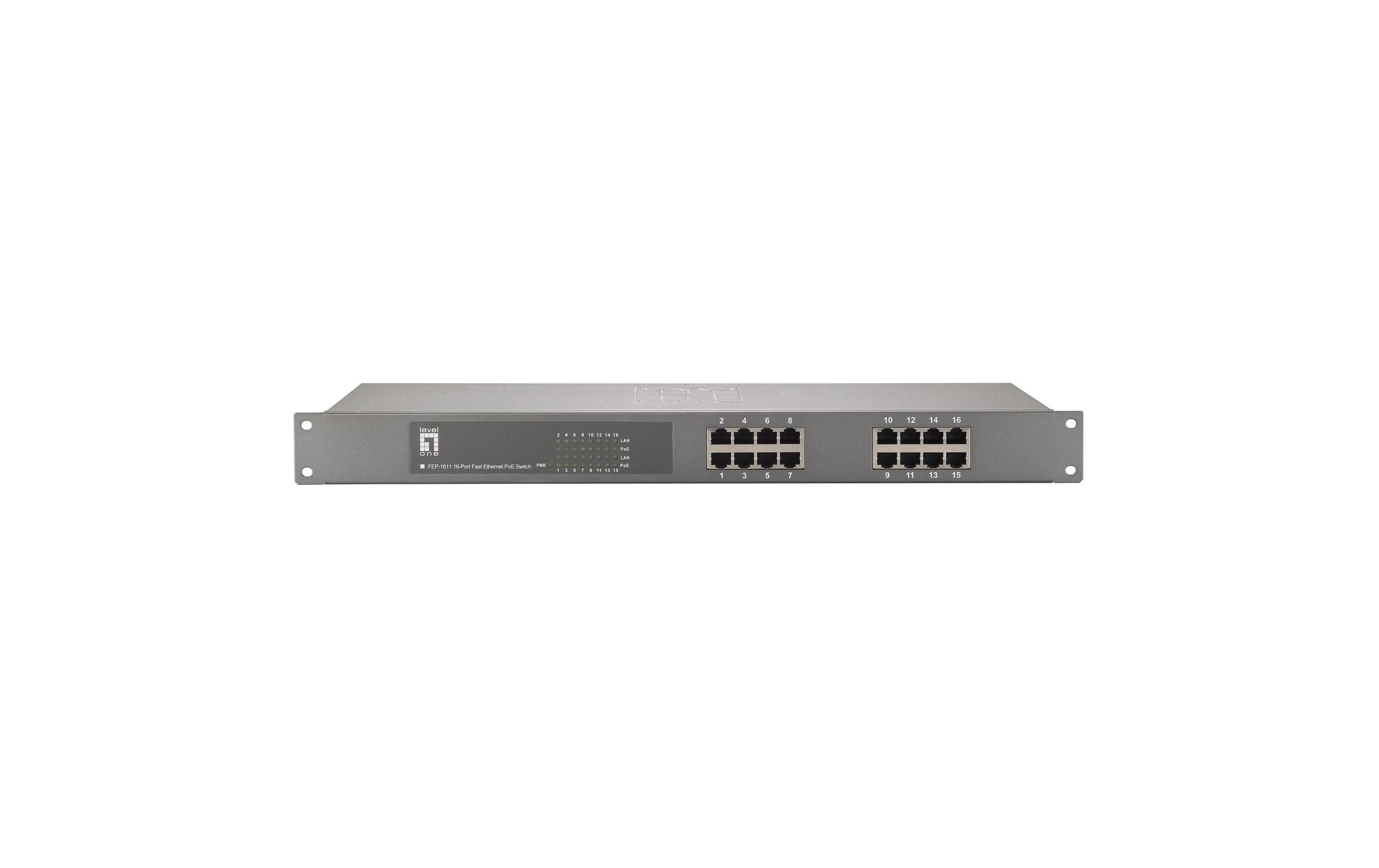 PoE+ Switch FEP-1611 16 Port<br>Unmanaged Switch, 16-Port, 10/100 Mbps