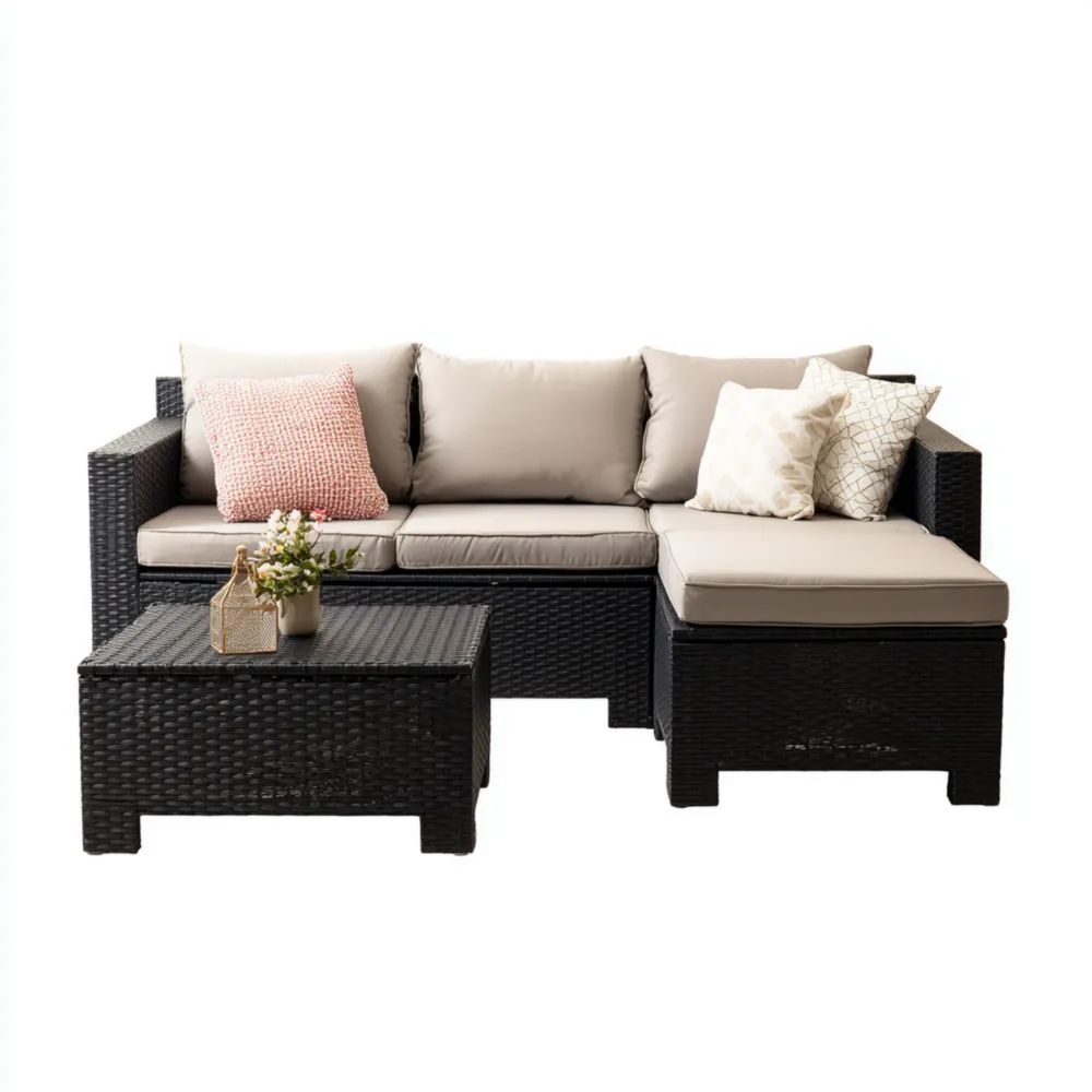 Garten-Sofa-Set Polyrattan 200x70x80 cm - Schwarz/Beige - Modernes Design