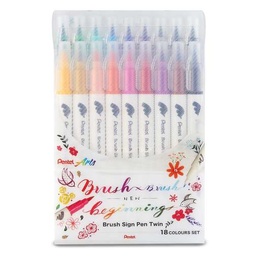 Pentel Brush Sign Pen Twin – 2-in-1 Brushpen im 6er-Etui