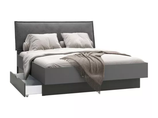 Chambre complète TEO lit + 2 chevets + commode + armoire 3 portes anthracite