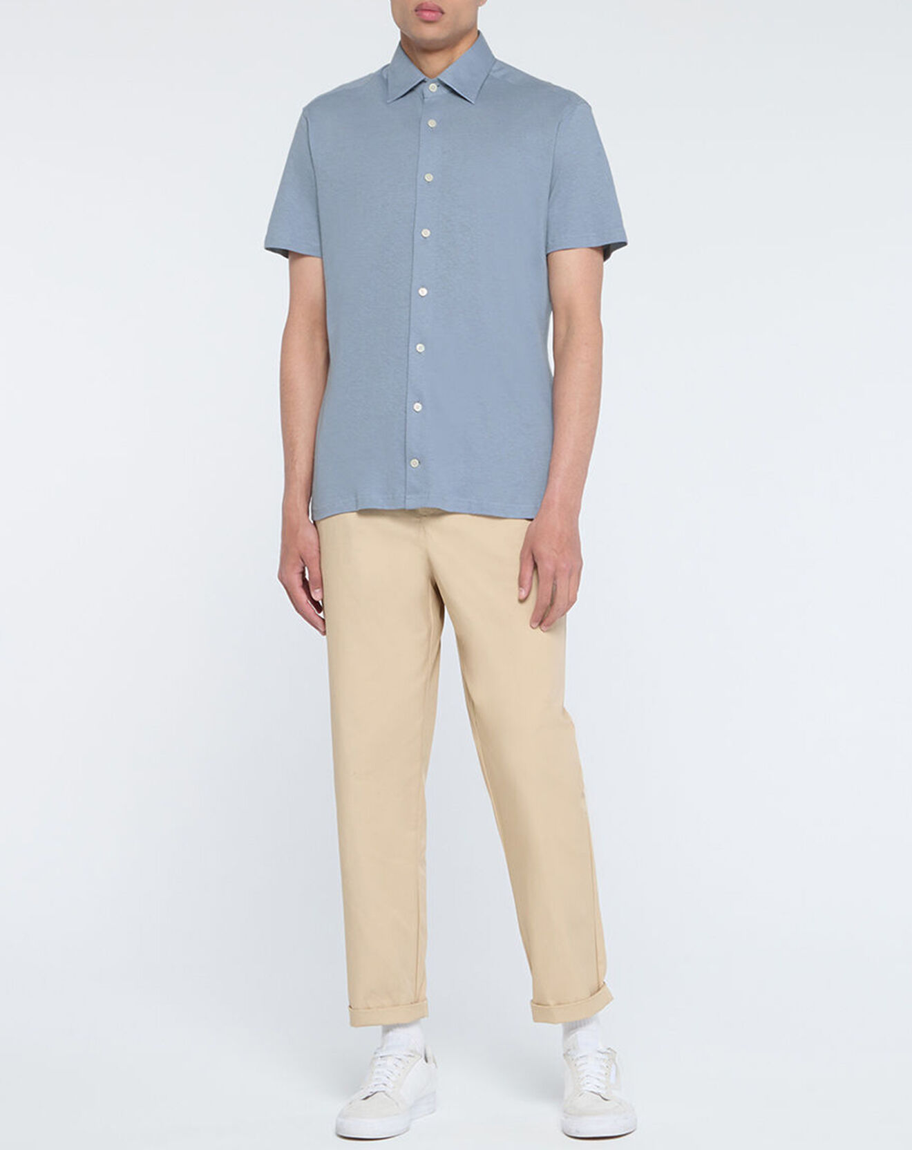 Hackett London Chemise en Lin mélangé Slim Fit Polo Piqué bleu clair