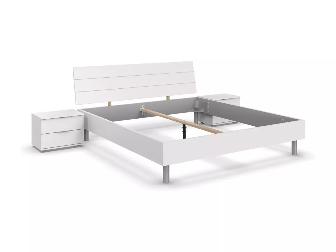 Chambre à coucher complète adulte ( lit adulte + 2 chevets ) coloris blanc