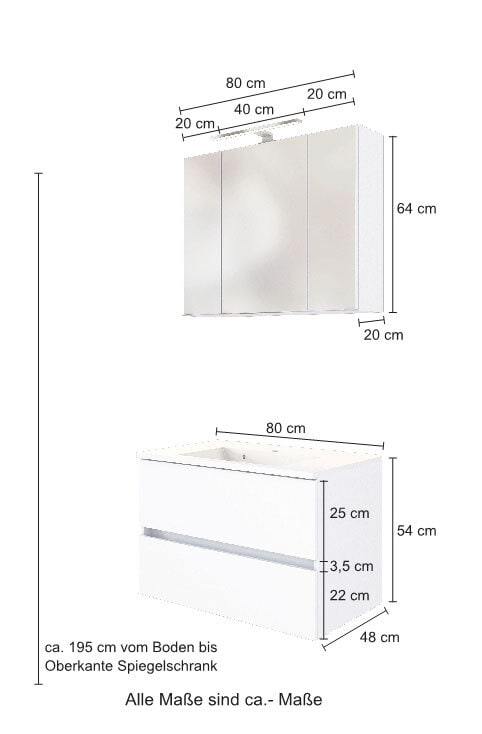 Badkombination BAABE 3-teilig 80 cm Weiß matt