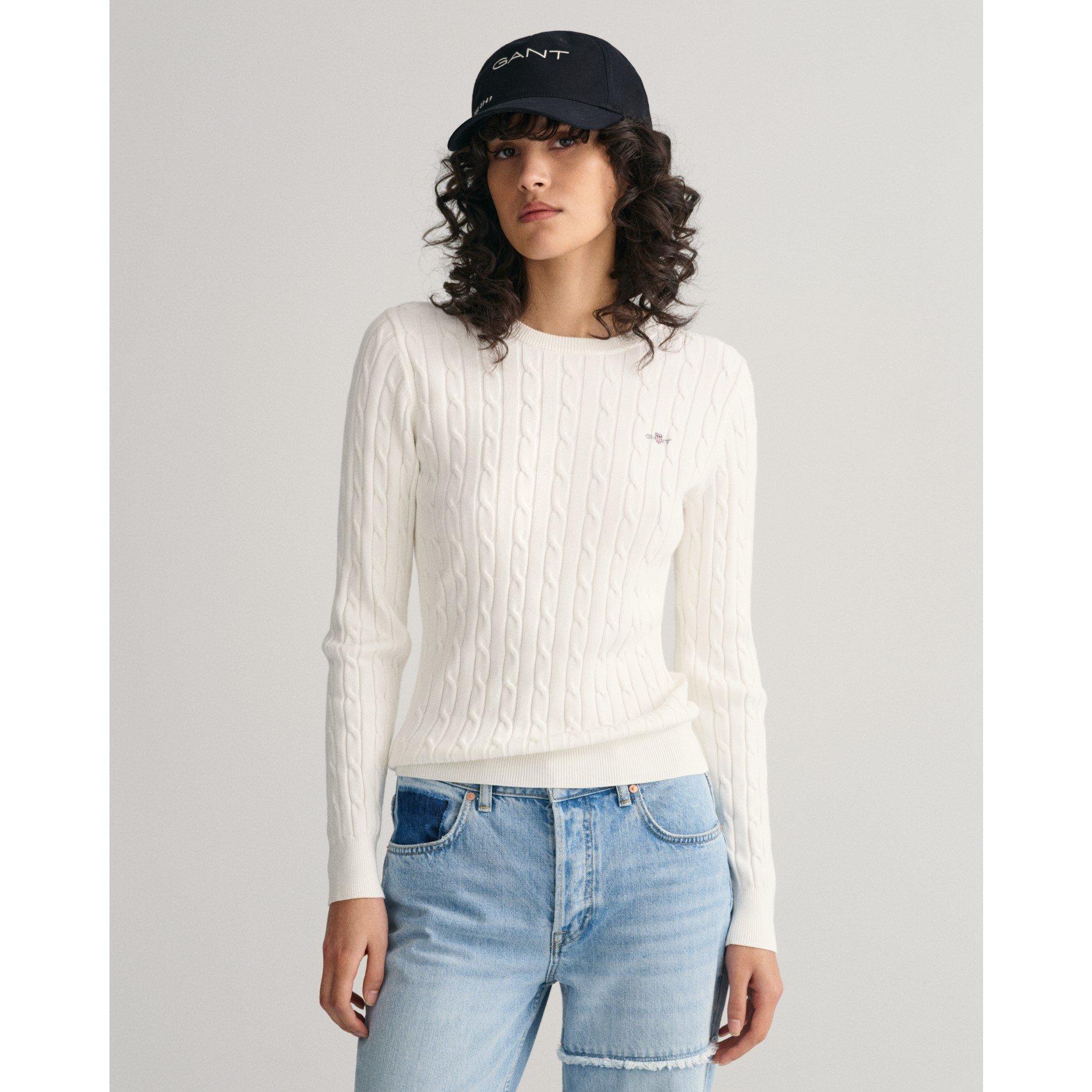 Gant Stretch Cotton Cable Knit Crew Neck Sweater