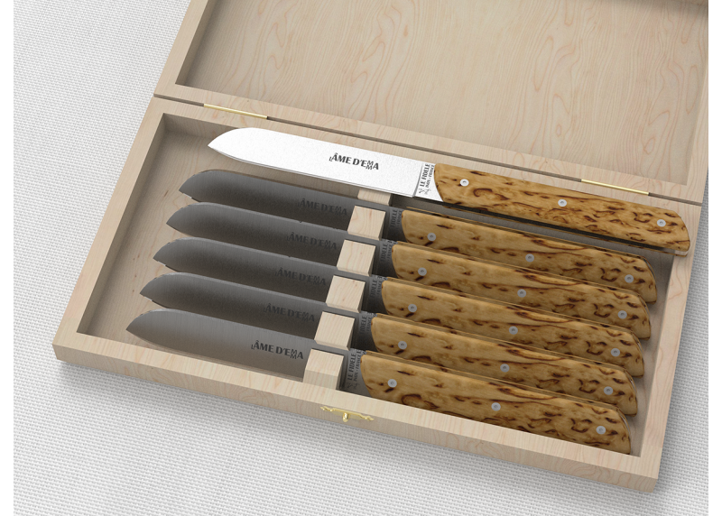 Service de 6 couteaux de table avec un manche en bois de bouleau et lame en acier inoxydable