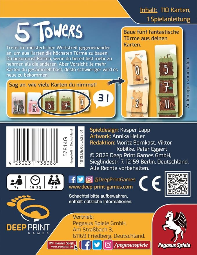 5 Towers Kartenspiel Gesellschaftsspiel für Familien / Kinder Deep Print Games (57814G)