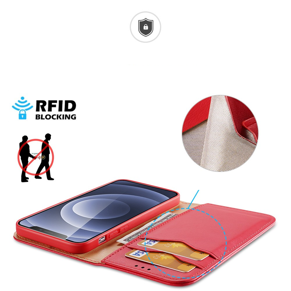 iPhone 13 Flip Wallet Cover Echtleder Tasche (RFID Schutz) - Rot