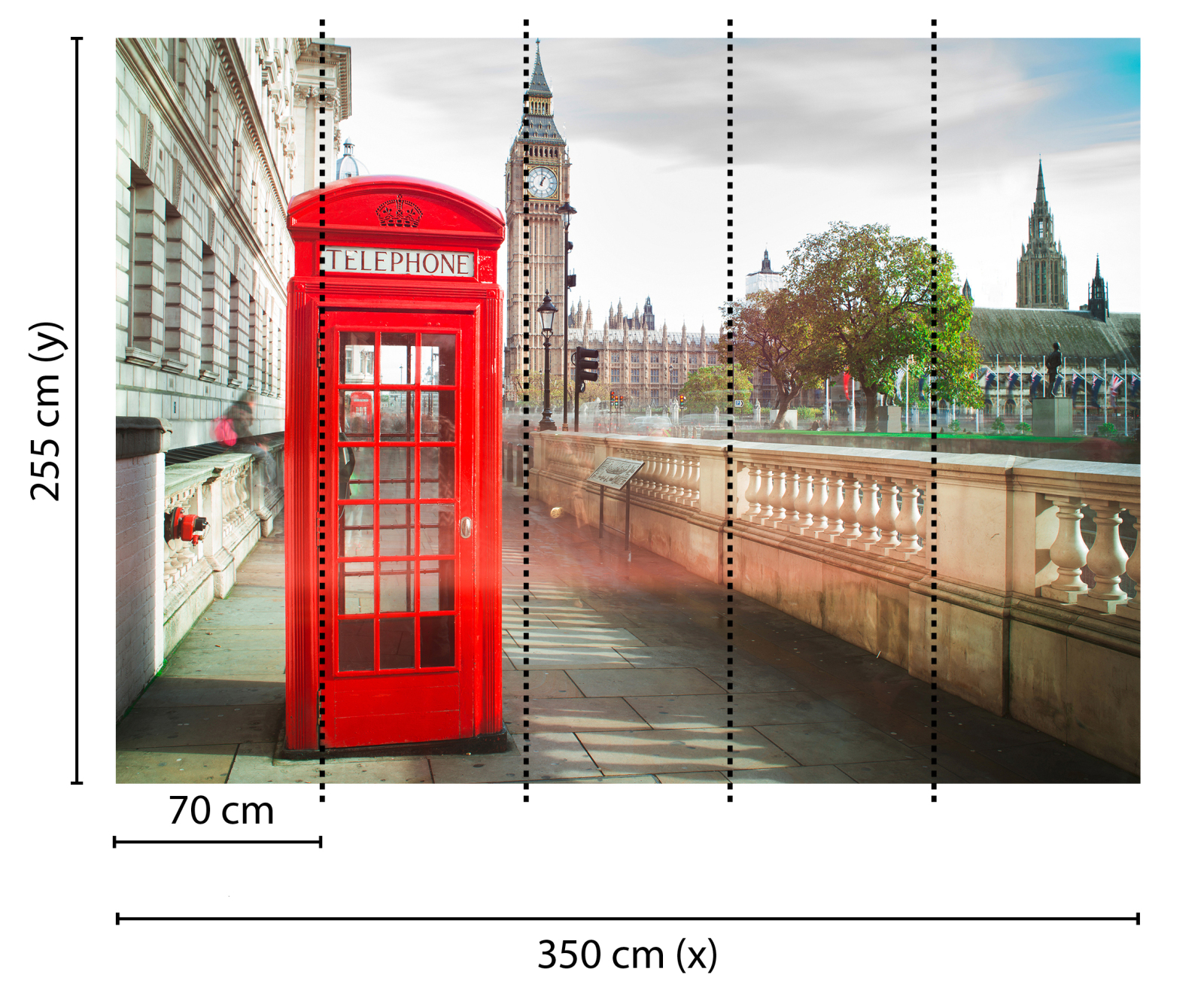 Fototapete DESIGNWALLS - London Telefonzelle - rot-braun - 2,55 Meter
