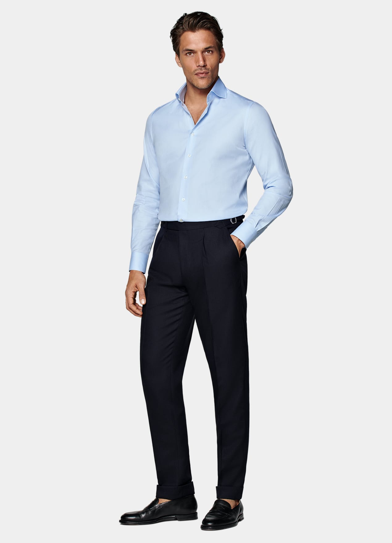 Chemise coupe très ajustée en twill bleu clair