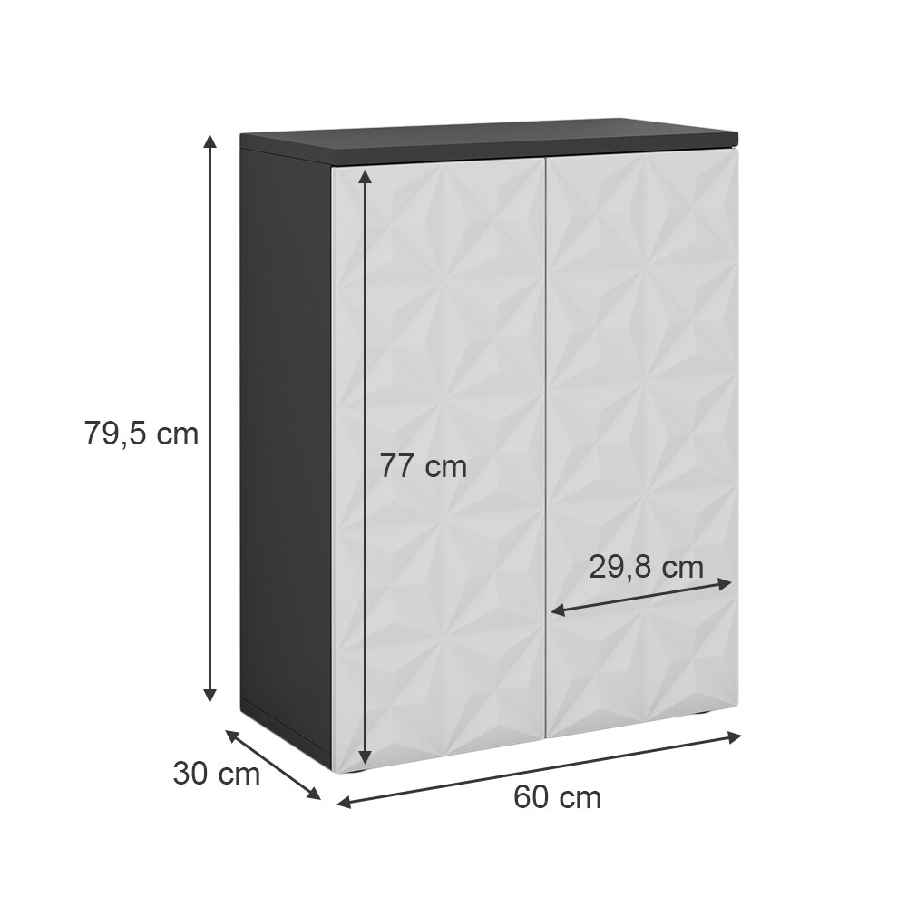 Vicco Badschrank Badezimmerkommode Badezimmermöbel Edge Schwarz Weiß modern 60x80 cm Badezimmer Schrank Badmöbel 2 Türen 3 Fächer